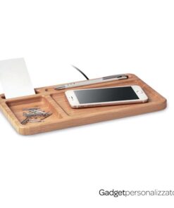 Caricatore wireless e portaoggetti da tavolo Cleandesk in bambù