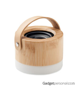Speaker wireless 5.0 Diuma con luce in ABS con finitura in bambù e cinturino per trasporto