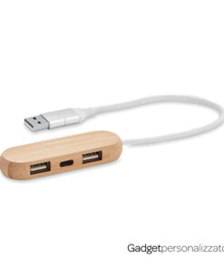 Hub USB 2.0 Vina C con porta tipo C e 2 porte USB tipo A con finitura in bambù