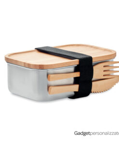 Lunch box portapranzo Savanna in acciaio inossidabile con coperchio in bambù