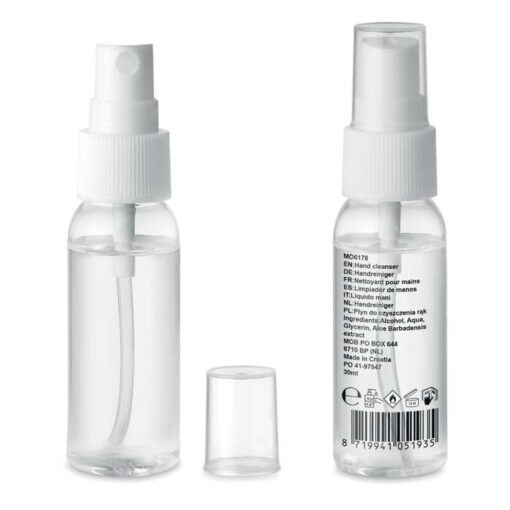 Spray detergente mani 30 ml alcol 70% con etichetta personalizzata