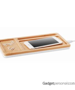 Caricatore wireless e portaoggetti da tavolo Malabar in bambù e ABS