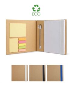 Notebook Quincy in carta riciclata con stick notes e penna