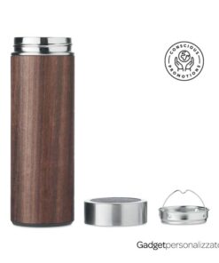 Termos sottovuoto isolante con infusore Batumi Oak in accioaio inox con rivestimento in legno - 400 ml