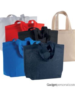 Shopper in cotone con soffietto alla base e manici corti