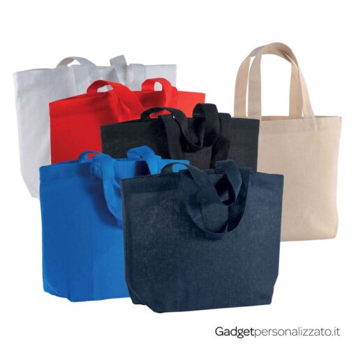 Shopper in cotone con soffietto alla base e manici corti