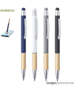 Penna Zabox touchscreen in alluminio colorato e impugnatura in bambù