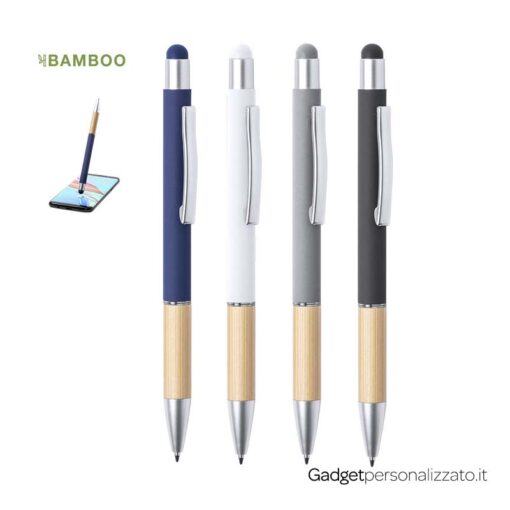 Penna Zabox touchscreen in alluminio colorato e impugnatura in bambù